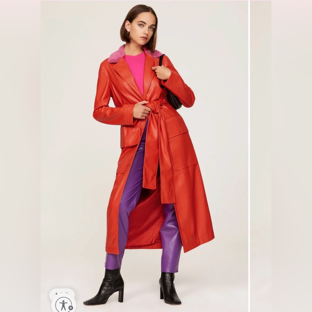 STAUD Vegan Red Leather Ashley Trench Coat